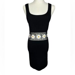 💜 5/$20 Forever 21 Black Knit Dress With Daisy See Through Waist Size M